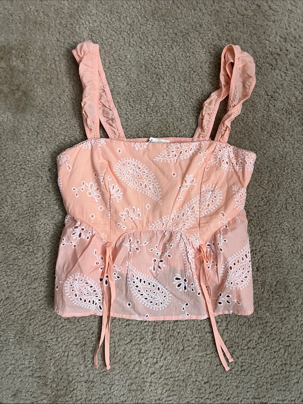 Trixxi Peach Eyelet Camisole with Ruffle Straps